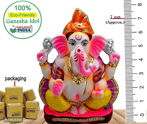 Amazingindiaonline Clay Handcrafted Colorful Turban Bappa Statue - 7 Inch, Multicolour-thumb3