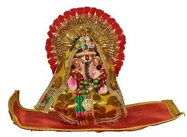 Creations Handicrafts Ganesh Laxmiji murti with Shringar and Asni mats | Mitti Ganesh Laxmi Ji Clay Idol for Diwali | Ganesh laxmi for Diwali Puja/Diwali puja Essentials-thumb2