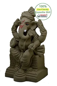 Amazingindiaonline India Handcrafted Eco Friendly Ganesha Statue Plain Clay Indian God Sculpture for Ganpati Visarjan Idol (Multicolour, 9 inch)-thumb1