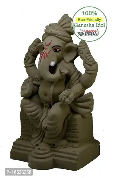 Amazingindiaonline India Handcrafted Eco Friendly Ganesha Statue Plain Clay Indian God Sculpture for Ganpati Visarjan Idol (Multicolour, 9 inch)-thumb2