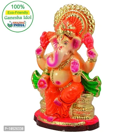 Amazingindiaonline Handicraft Eco-Friendly Colorful Water Soluble Clay Ganesha Statue Indian God Sculpture (Multicolour, Full Size)-thumb3