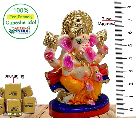 Amazingindiaonline Classic Eco-Friendly Ganesha Clay Idol Colorful Indian God Ganesh Figurine for Ganpati Chaturthi Visarjan (Multicolour, 7 Inch)-thumb3