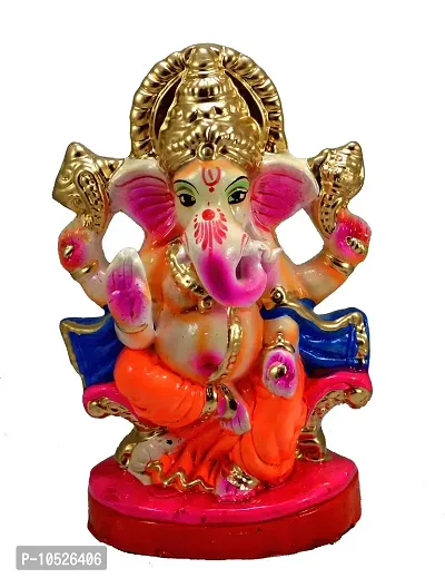 Amazingindiaonline Classic Eco-Friendly Ganesha Clay Idol Colorful Indian God Figurine for Ganpati Chaturthi Visarjan (Multicolour, 7 Inch)