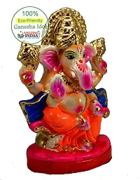 Amazingindiaonline Classic Eco-Friendly Ganesha Clay Idol Colorful Indian God Figurine for Ganpati Chaturthi Visarjan (Multicolour, 7 Inch)-thumb1