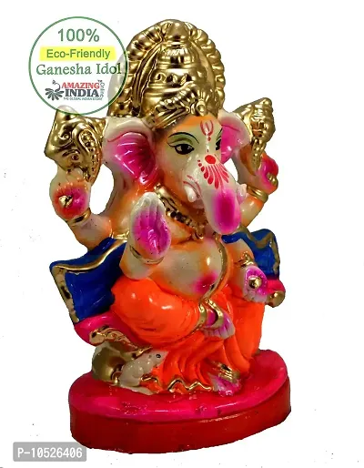 Amazingindiaonline Classic Eco-Friendly Ganesha Clay Idol Colorful Indian God Figurine for Ganpati Chaturthi Visarjan (Multicolour, 7 Inch)-thumb2