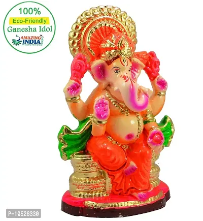 Amazingindiaonline Handicraft Eco-Friendly Colorful Water Soluble Clay Ganesha Statue Indian God Sculpture (Multicolour, Full Size)-thumb2