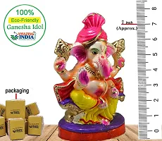 Amazingindiaonline Clay Handicraft Eco Friendly Statue Colorful Indian God Pagdi Ganesh for Ganpati Chaturthi Idol (Multicolour, 7 Inch)-thumb2