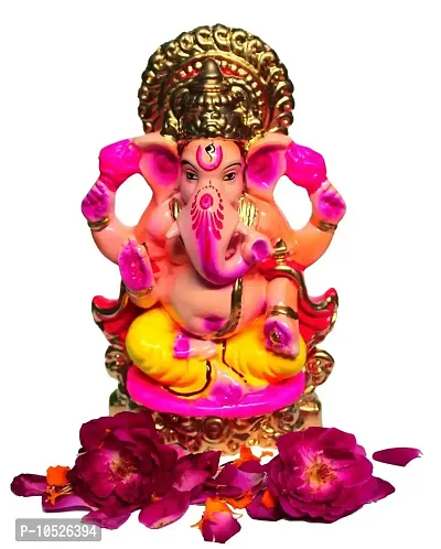 BANSIGOODS Handicraft Eco Friendly Ganesha Colorful Indian God Water Soluble Clay Sculpture Statue (Multicolour, Standard Size)-thumb0