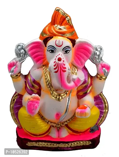 Amazingindiaonline Clay Handcrafted Colorful Turban Bappa Statue - 7 Inch, Multicolour