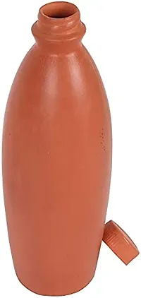 Sanskriti Water Bottle Handmade Terracotta Organic Clay Eco-Friendly Bottle (950ml) , Brown , Set of 1-thumb1