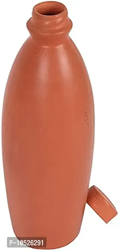 Sanskriti Water Bottle Handmade Terracotta Organic Clay Eco-Friendly Bottle (950ml) , Brown , Set of 1-thumb2