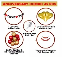 Trendy Red I Love You Decoration Happy Anniversary Combo Kit 45Pcs Heart Foil Balloon Red -Gold Metallic Balloon,For Adult, Husband, Wife Birthday Party Decoration-thumb1