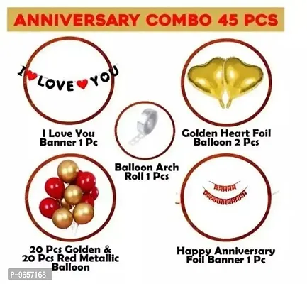 Trendy Red I Love You Decoration Happy Anniversary Combo Kit 45Pcs Heart Foil Balloon Red -Gold Metallic Balloon,For Adult, Husband, Wife Birthday Party Decoration-thumb2