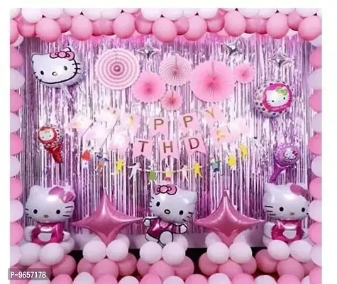 Trendy Kalrazzgifts Solid Kitty Birthday Set Of 42 Balloons1 Happy Birthday Pink Paper Banner 30 Pcs Pink White Latex Balloons 2 Pink Star 2 Pink Curtain 3 Kitty-thumb0