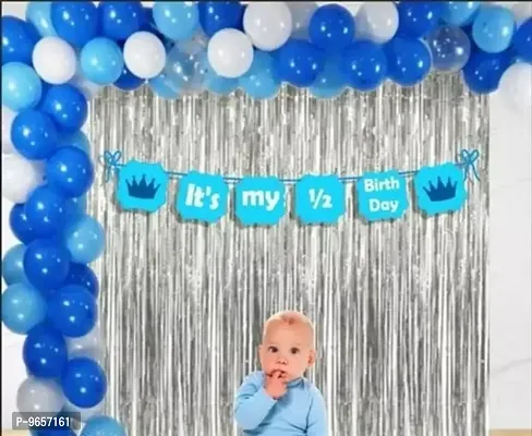 Trendy 54 Pieces Half Birthday Decorations Baby Boy Combo For Half Birthday Decorations, Half Birthday Party Or Decorations