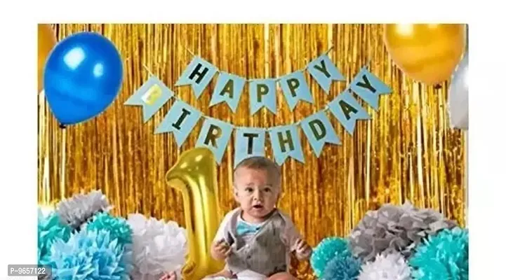 Trendy Kalrazzgifts Birthday Decoration Kit For 1St Birthday Boys - 28Pcs With Foil Curtain - Birthday Supplies-thumb2