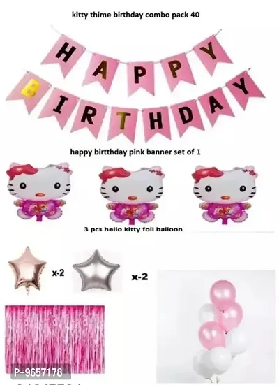 Trendy Kalrazzgifts Solid Kitty Birthday Set Of 42 Balloons1 Happy Birthday Pink Paper Banner 30 Pcs Pink White Latex Balloons 2 Pink Star 2 Pink Curtain 3 Kitty-thumb2