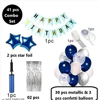 Blue  Silver Happy Birthday Decoration Wife and Husband Items Kit Combo Set Birthday Bunting Silver Foil Curtain Metallic Confetti Balloons With Hand Balloon Pump And Glue Dot-thumb1
