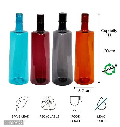 Stylish 1 ltr Water Bottles, Set of 6, WINERED, Frost-thumb5