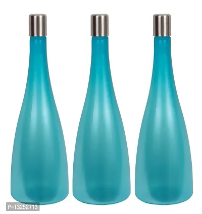 Trendy Pastel 1.3 ltr Water Bottles, Set of 3, with STEEL CAP, BLUE, FROSY TALL-thumb0