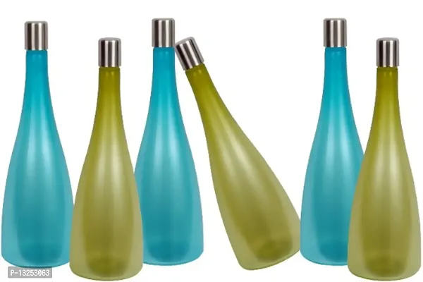 Trendy Pastel 1.3 ltr Water Bottles, Set of 6, with STEEL CAP, BLUE  OLIVE,  FROSY TALL