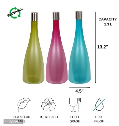 Trendy Pastel 1.3 ltr Water Bottles, Set of 3, with STEEL CAP, Olive Green, FROSY TALL-thumb4