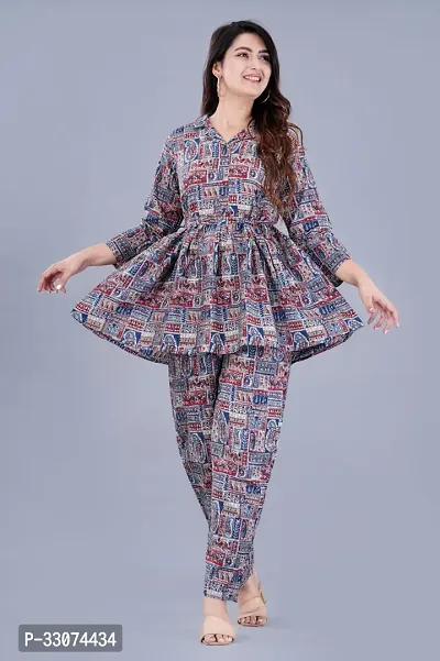 Stylish Kaftan Printed Cotton Kurta Bottom Set For Women-thumb0