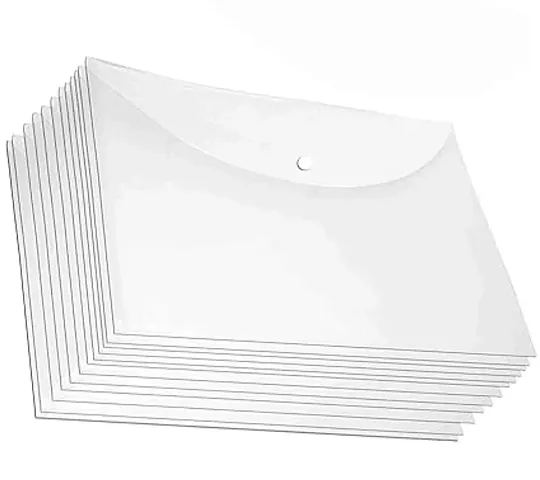 Dotpot Transparent Envelope Folder,Poly-Plastic A4 Documents File Storage Bag With Snap Button Set Pack 10
