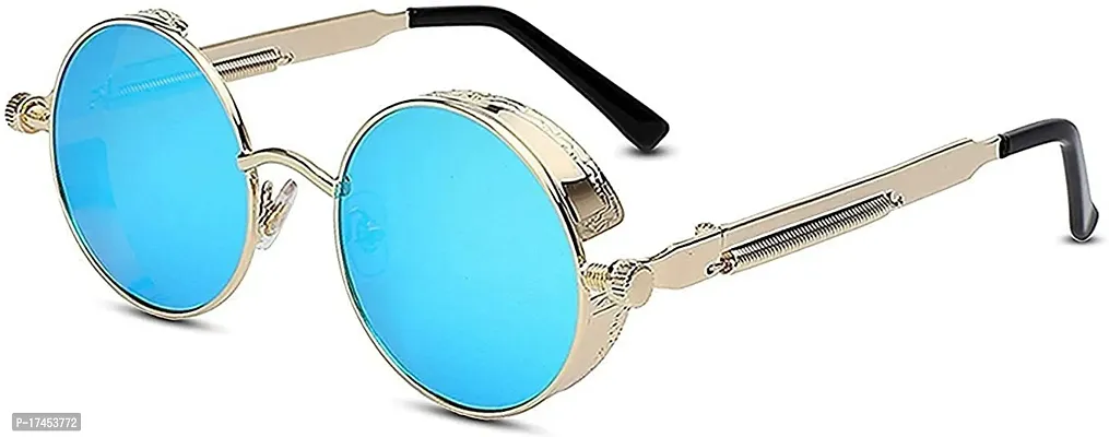 Red Monk Blue Metal Round Sunglasses For Men