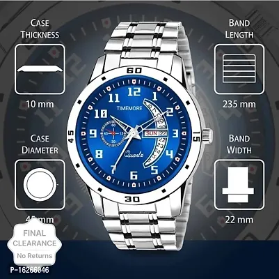 TIMEMORE Day and Date Functioning Blue Dail Steel Strap New Quartz Analog Watch  - For Men