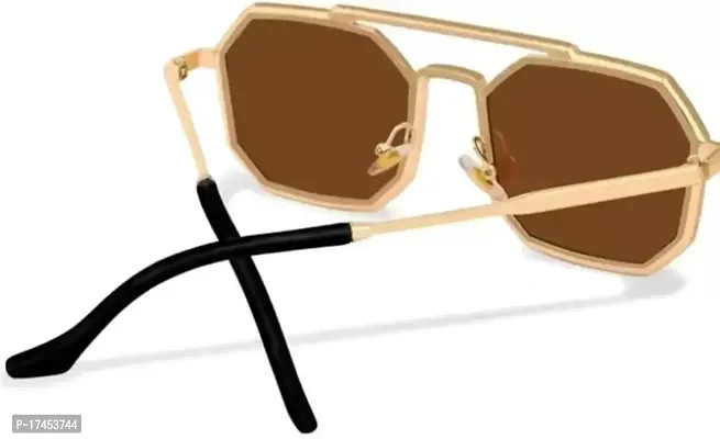 Red Monk Brown Metal Retro Square Sunglasses For Men-thumb2