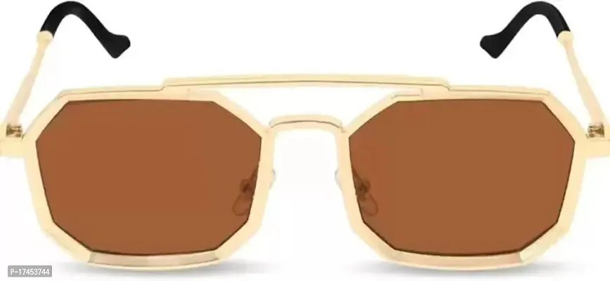 Red Monk Brown Metal Retro Square Sunglasses For Men-thumb0
