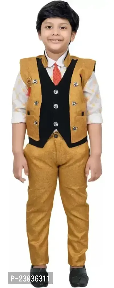 Boys Festive and Party Shirt Waistcoat and Pant Set Yellow-thumb0