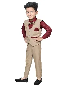 Stylish Cotton Beige Solid Shirt, Waistcoat and Pant Set For Boys-thumb2