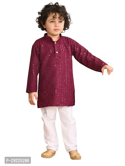 Stylish Purple Cotton Kurta Pajama Set For Boys-thumb0