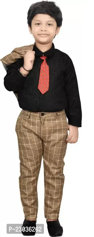 Boys Festive and Party Shirt Waistcoat and Pant Set Brown