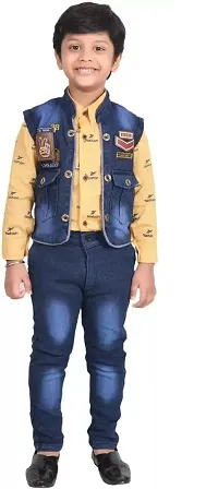 Trendy Boys Formal Shirt, Waistcoat And Pant Set (Yellow Pack Of 1)