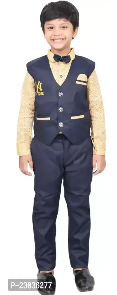 Boys Festive and Party Shirt Waistcoat and Pant Set Dark Blue