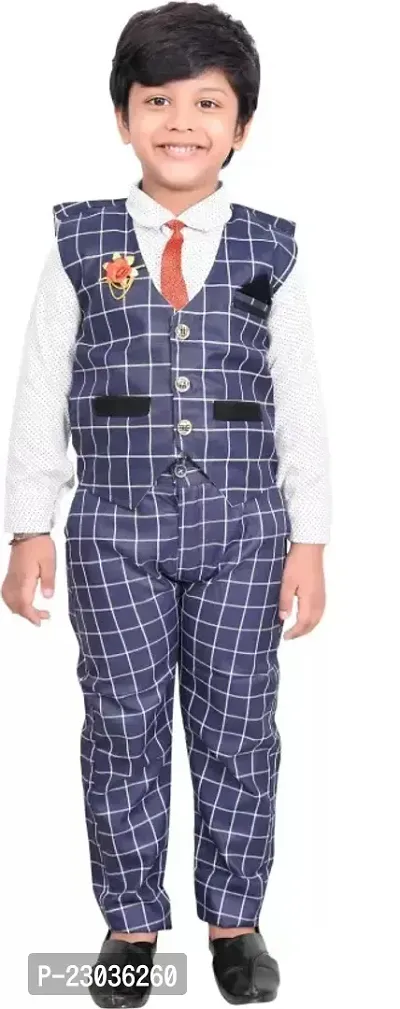 Boys Festive and Party Shirt Waistcoat and Pant Set Dark Blue