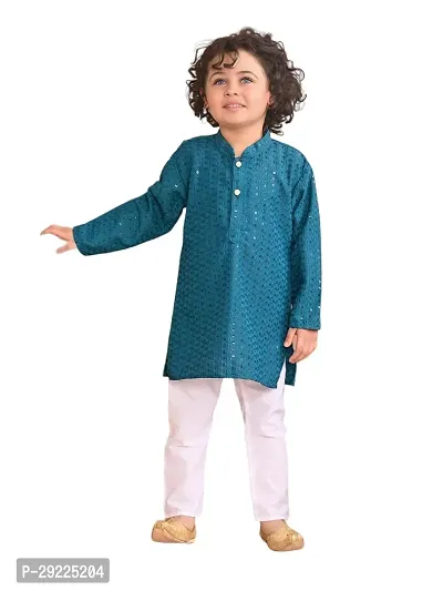 Stylish Blue Cotton Kurta Pajama Set For Boys-thumb0