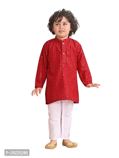 Stylish Red Cotton Kurta Pajama Set For Boys-thumb0