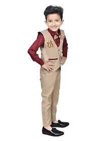 Stylish Cotton Beige Solid Shirt, Waistcoat and Pant Set For Boys-thumb3