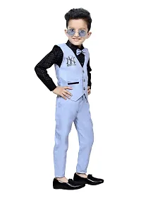 Stylish Cotton Blue Solid Shirt, Waistcoat and Pant Set For Boys-thumb3