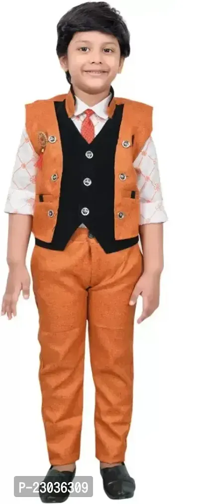 Boys Festive and Party Shirt Waistcoat and Pant Set Orange-thumb0