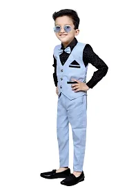 Stylish Cotton Blue Solid Shirt, Waistcoat and Pant Set For Boys-thumb2