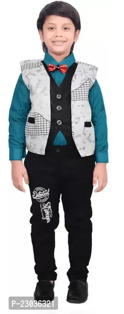 Boys Festive and Party Shirt Waistcoat and Pant Set Multicolor-thumb0