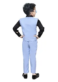 Stylish Cotton Blue Solid Shirt, Waistcoat and Pant Set For Boys-thumb1