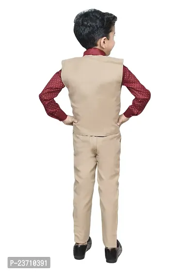 Stylish Cotton Beige Solid Shirt, Waistcoat and Pant Set For Boys-thumb2