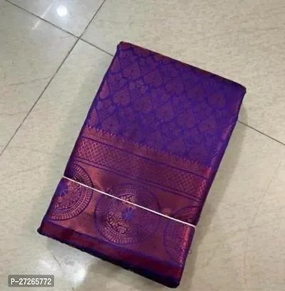 Stylish Brocade Purple Woven Design Saree with Blouse piece For Women-thumb0