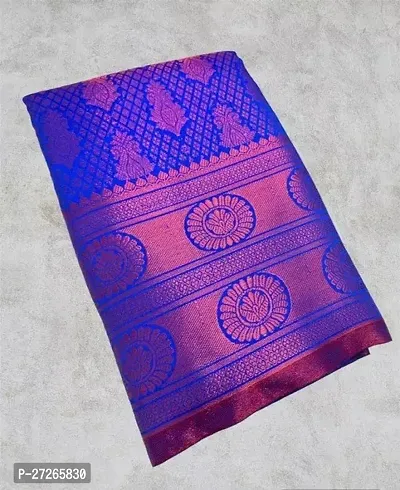 Stylish Brocade Blue Woven Design Saree with Blouse piece For Women